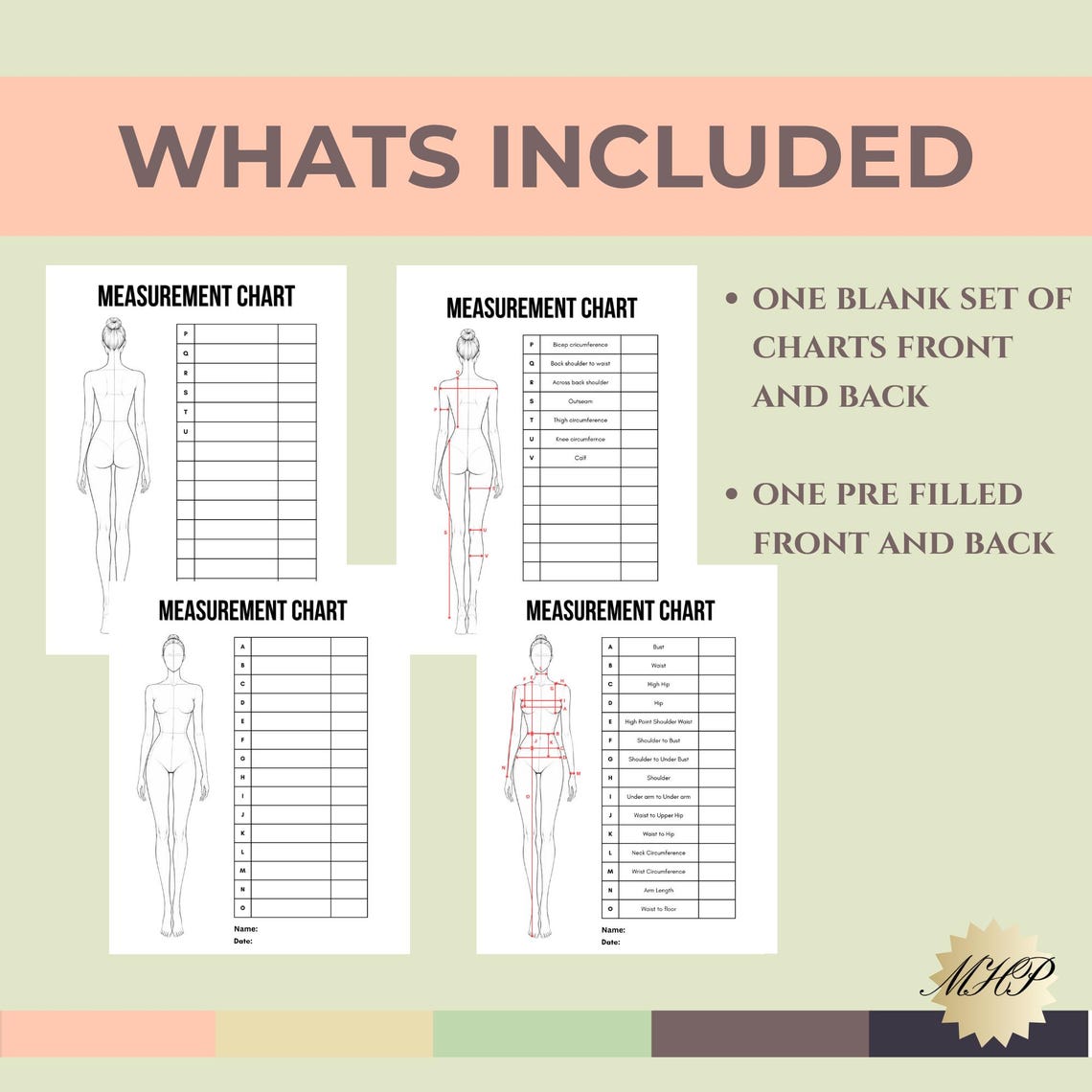Daily Blue Measurements Chart.pdf Printable Body Measurement Chart PDF | Fashion Design Size Tracker for ...