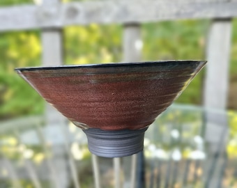 Hand Thrown Stoneware Serving Bowl, Dripping Glaze Ramen Dish, Artisan Carved Foot
