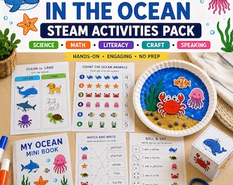 Ocean Activities for Preschool | Printable STEAM Craft & Mini Book | Inspired by Commotion in the Ocean