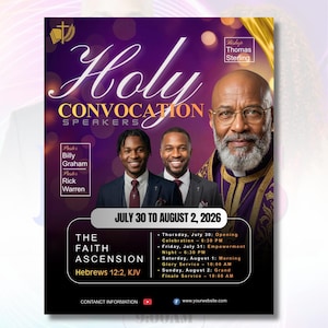 Holy Convocation Flyer Template Canva, Church Conference Flyer, Editable Church Invitation, Revival Flyer, Worship Templat