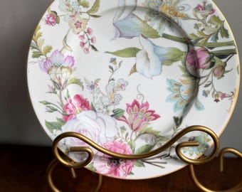 Set of 2 Summer River Fine Porcelain Salad Dessert Plates Floral Gold Trim