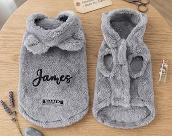 Sudadera con capucha para perro bordada a medida, suéter de forro polar personalizado para mascotas, abrigo de invierno para perros pequeños.