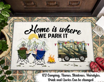 Home Is Where We Park It - Gift For Camping Lovers - Personalized Custom Doormat, Custom Camper Welcome Rug, RV Couple Gift, Camping Decor