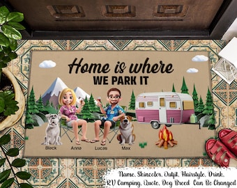 Camping You & Me And The Dogs - Personalized Coconut Doormat, Custom Camper Welcome Mat, You Me And The Dogs Rug, Camping Couple Gift