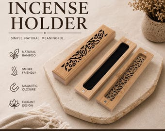 Magnetic Wooden Incense Stick Holder & Storage Box – Random Carved Design