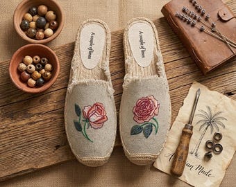 Ballerine in paglia vintage fatte a mano con stampa floreale: traspiranti, assorbono il sudore e controllano gli odori.