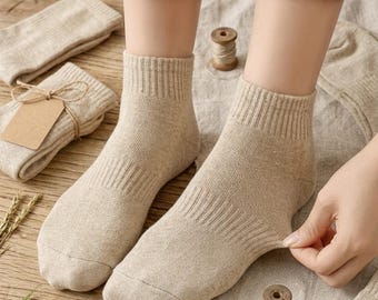 Set di 5 calzini in cotone e lino – Maglia in fibra naturale – Calzini traspiranti – Antiodore – Non formano pelucchi – per uomo e donna