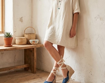 Sandali espadrillas vintage in paglia intrecciata blu – Zeppa – Chiusura con lacci – Traspiranti – Assorbono il sudore e controllano gli odori