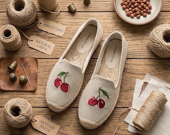 Ballerine vintage in paglia di ciliegia ricamate a mano – Traspiranti – Assorbono il sudore – Controllano gli odori