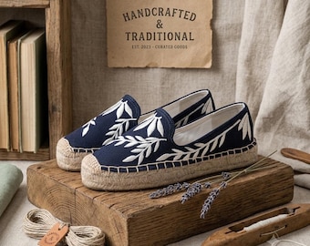 Espadrillas basse vintage fatte a mano con ricami a foglia – Traspiranti, assorbono il sudore e controllano gli odori.