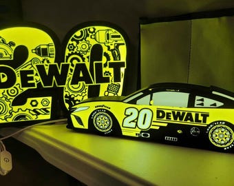 Christopher Bell DeWalt LED Light Sign, NASCAR No 20 Fan Cave Decor, Joe Gibbs Racing Lighted Sign, Custom Racing Garage Desk Lamp