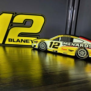 Ryan Blaney No 12 LED Light Sign, NASCAR Menards Pennzoil Fan Cave Decor, Team Penske Lighted Sign, Automotive Racing Garage Desk Lamp