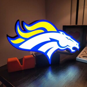 Denver Broncos LED Lighted Sign with Stand, NFL Football Fan Cave Decor, Custom Broncos Desk Lamp Wall Art, Mile High Game Room Decor