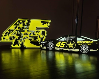 Tyler Reddick No 45 LED Light Sign, NASCAR Rockstar Energy Drink Fan Cave Decor, 23XI Racing Lighted Sign, Michael Jordan Team Garage Lamp