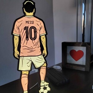 Lionel Messi Inter Miami LED Lighted Sign, Custom MLS Silhouette Desk Lamp, Adjustable Brightness Pink Fan Cave Decor, GOAT Wall Art