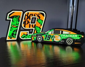 Chase Briscoe No 19 LED Light Sign, NASCAR Bass Pro Shops Fan Cave Decor, Joe Gibbs Racing Lighted Sign, Outdoor Cabin Garage Desk Lamp