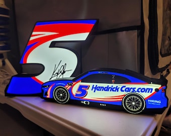 Kyle Larson No 5 LED Light Sign, NASCAR Hendrick Motorsports Fan Cave Decor, Custom Racing Team Garage Light, Stock Car Desk Lamp