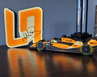 Lando Norris F1 LED Light Sign, McLaren Formula One Fan Cave Decor, Custom Racing Car Silhouette Lamp, LN Autograph Signature Desk Light
