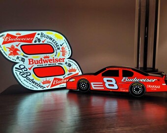 Dale Earnhardt Jr No 8 LED Light Sign, NASCAR Budweiser Fan Cave Decor, Dale Jr Racing Car Lighted Sign, Vintage Beer Garage Desk Lamp