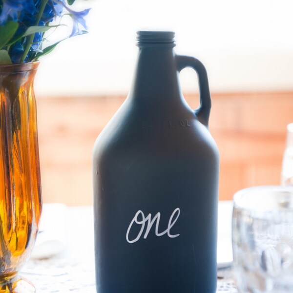 Chalkboard Table Number Bottles or Centerpieces - GROWLER SIZED Made To Order