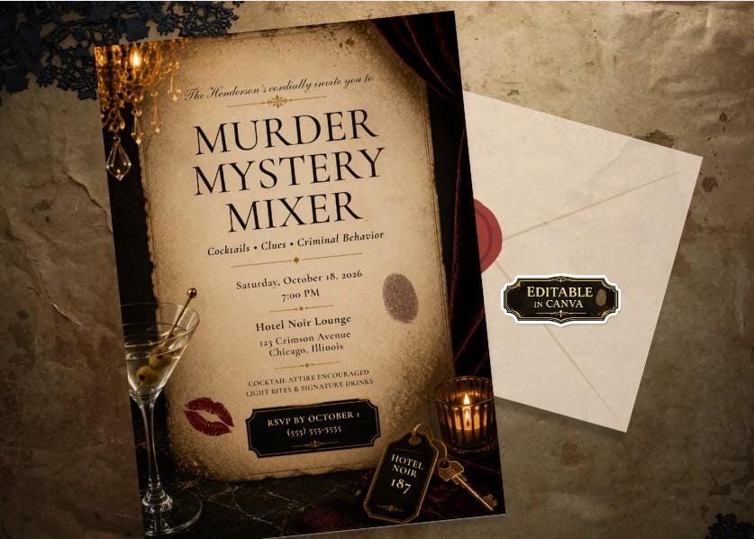 Murder Mystery Mixer Invitation Template, Editable Canva Party Invite ...