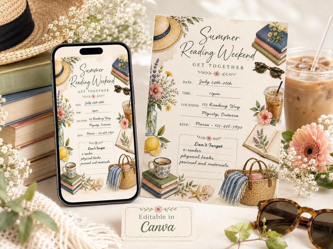 Summer Reading Weekend Invitation Template, Book Club Get Together ...