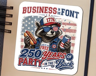 250 Years Of Party In The Back Sticker Magnet, Patriotic Raccoon Decal, 4th Of July USA Gift, 1776 2026 Independence Day