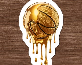 ゴールドドリップバスケットボールステッカー、バスケットボールマグネット、スポーツデカール、バスケットボール好きへのギフト