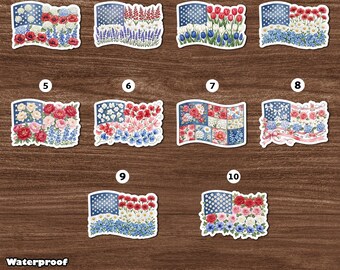 花柄のアメリカ国旗ステッカーマグネット、アメリカ建国250周年記念装飾、愛国的な花のデカール、7月4日のギフト