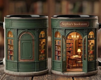 Personalized Bookstore Accent Mug, Vintage Bookshelf Library Pottery Coffee Cup, Book Lover Gift, Bookish Mug Gifts For Reader