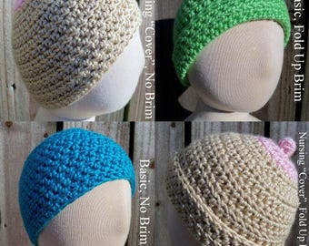 Four Way Chilly Pattern - PDF Pattern for a Crocheted Beanie with Fold Up Brim & Nursing "Cover" Options, Digital Downloadable Pattern Only
