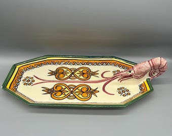 Vintage Henriot Quimper Prawn Lobster Serving Platter 1969 French Faience Seafood