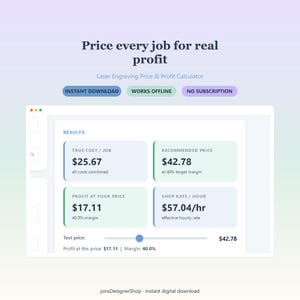 Laser Engraving Price & Profit Calculator | Job Cost Batch Pricing Quote Sheet | Works Offline