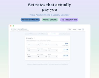Virtual Assistant Pricing Calculator | Hourly Rate Builder, Capacity Planner, Package Pricing