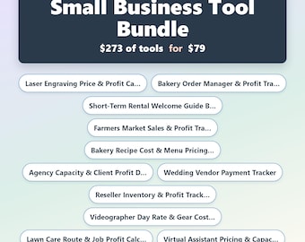 Toolbundel voor kleine bedrijven, 11 rekenmachines en trackers voor makers en verkopers, winst en prijs, werkt offline, direct downloaden