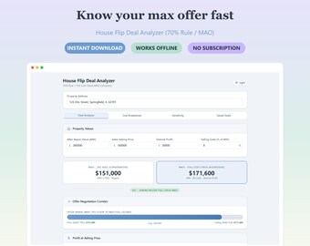 House Flip Deal Analyzer | 70% Rule and MAO Calculator | Real Estate Investor Web App