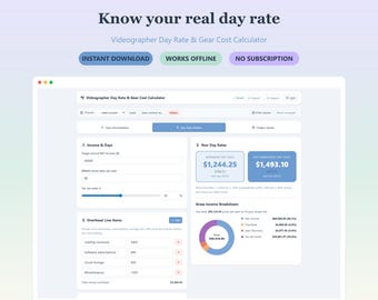 Videographer Day Rate Calculator | Gear Amortization, Project Quote Tool | Freelance Pricing