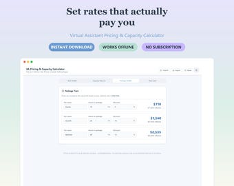 Virtual Assistant Pricing Calculator | Hourly Rate Builder, Capacity Planner, Package Pricing