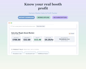 Farmers Market Sales & Profit Tracker | Vendor Booth App, Tap-to-Tally, Works Offline