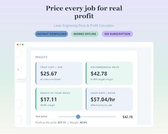 Laser Engraving Price & Profit Calculator | Job Cost Batch Pricing Quote Sheet | Works Offline