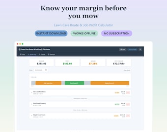 Lawn Care Route Planner & Job Profit Calculator | Mowing Business Tracker (Digital Download)