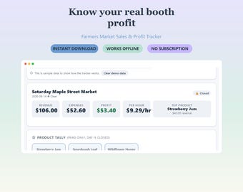 Farmers Market Sales & Profit Tracker | Vendor Booth Sales App, Works Offline (Digital Download)