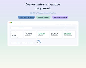 Betalingstracker bruiloftsverkoper | Aanbetalings- en termijnschema + budgetdashboard (directe download)