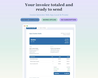 Rechnungs-Generator für Freelancer | Zitat-Generator und Kunden-Tracker | Sofort Download