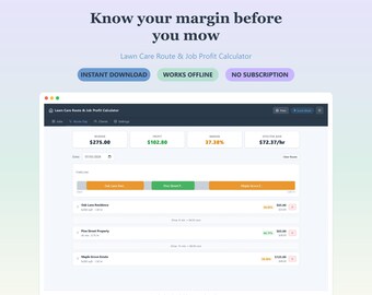 Lawn Care Route Planner & Job Profit Calculator | Mowing Business Tracker (Digital Download)
