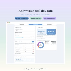 Videographer Day Rate Calculator | Gear Amortization, Project Quote Tool | Freelance Pricing