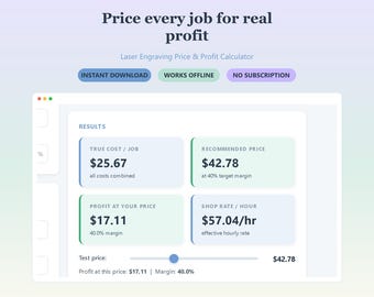 Laser Engraving Price & Profit Calculator | Job Cost Batch Pricing Quote Sheet | Works Offline
