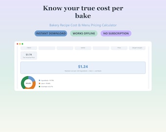Bakery Recipe Cost Calculator | Menu Pricing Tool for Home Bakers (Digital Download)