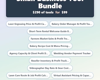 Pacchetto di strumenti per piccole imprese, 12 calcolatori e tracker per artigiani e venditori, profitti e prezzi, funziona offline, download immediato.