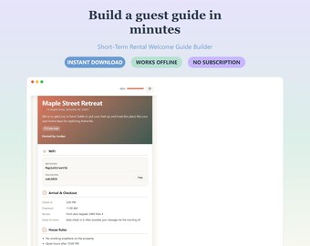 Vacation Rental Welcome Book & Guest Guide Builder for Airbnb Hosts | House Manual, Check-in, WiFi, Local Tips | Web App, Works Offline